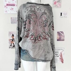 Vintage Affliction-Style Distressed Graphic Thermal Top